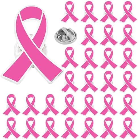 Pink Breast Cancer Pins 30PCS Bulk Breast Cancer Awareness Accessories Offical Pink Ribbon Hope Lapel Pins Brooches for Women Girls Themd Party Favors Supplies Decorations Breast Cancer Survivor Gifts