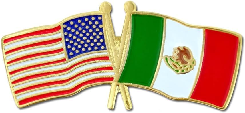 PinMart Crossed American Flag Lapel Pin - Gold-Color Plated Enamel USA And World Crossed Flag Friendship & Unity Hat Jacket And Backpack Pins Collectible Patriotic Gift Secure Clutch Back