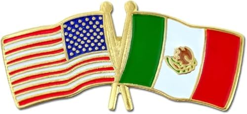 PinMart Crossed American Flag Lapel Pin - Gold-Color Plated Enamel USA and World Crossed Flag Friendship & Unity Hat Jacket and Backpack Pins Collectible Patriotic Gift Secure Clutch Back