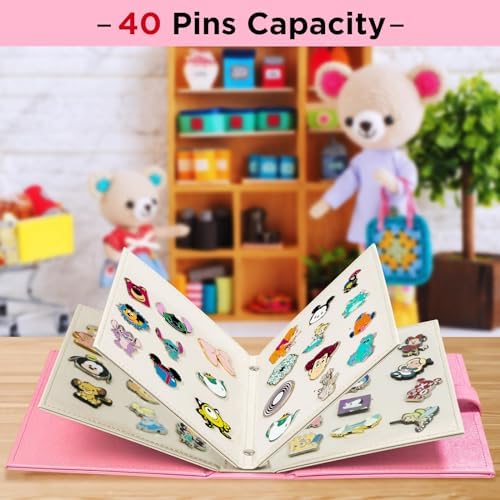 Portable Enamel Pin Album CollectHall Pin Trading Book To Display And Trade Your Pins 42 Pins Capacity PU Leather Pin Holder Fit Rubber Pin Back Pink