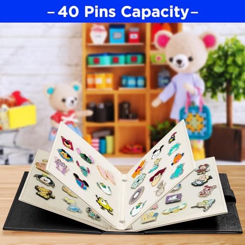Portable Enamel Pin Album CollectHall Pin Trading Book To Display And Trade Your Disney Pins 42 Pins Capacity PU Leather Pin Holder Fit Rubber Pin Back Black CHMTC11-H