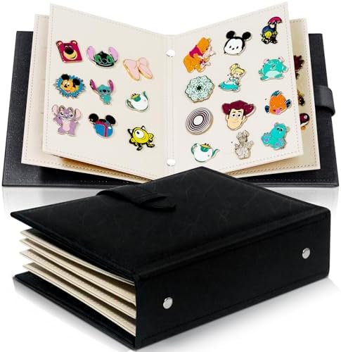 Portable Enamel Pin Album CollectHall Pin Trading Book to Display and Trade Your Disney Pins 42 Pins Capacity PU Leather Pin Holder Fit Rubber Pin Back Black CHMTC11-H