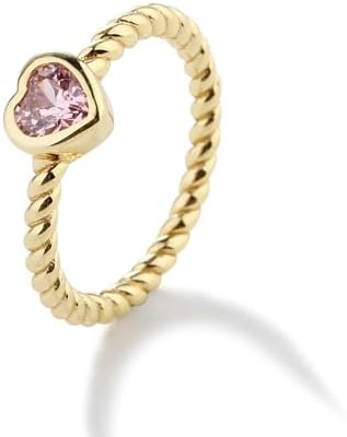 Precious Pieces 14 Gold-Plated Twisted Rope Band Baby Ring With Heart CZ Stones For Babies Infants Toddlers Little Girls Stackable Or Pinky Jewelry For Teens And Women