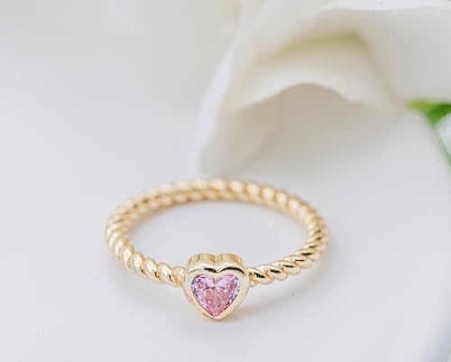 Precious Pieces 14 Gold-Plated Twisted Rope Band Baby Ring With Heart CZ Stones For Babies Infants Toddlers Little Girls Stackable Or Pinky Jewelry For Teens And Women