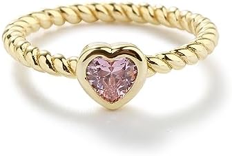 Precious Pieces 14 Gold-Plated Twisted Rope Band Baby Ring with Heart CZ Stones for Babies Infants Toddlers Little Girls Stackable or Pinky Jewelry for Teens and Women