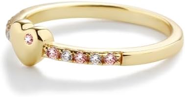 Precious Pieces Sterling Silver Or 14K Gold Plated Baby Ring With Puff Heart And Pink CZs For Babies Toddlers Little Girls Stackable Or Pinky Ring For Teens And Women
