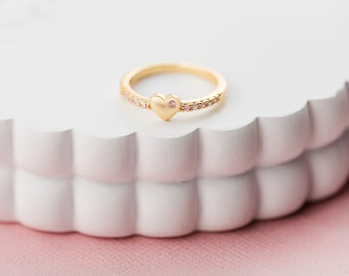Precious Pieces Sterling Silver Or 14K Gold Plated Baby Ring With Puff Heart And Pink CZs For Babies Toddlers Little Girls Stackable Or Pinky Ring For Teens And Women