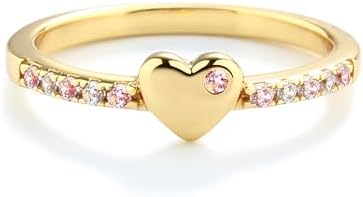 Precious Pieces Sterling Silver or 14K Gold Plated Baby Ring with Puff Heart and Pink CZs for Babies Toddlers Little Girls Stackable or Pinky Ring for Teens and Women