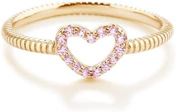 Precious Pieces Sterling Silver or 14K Gold Plated CZ Heart Baby Ring with Rope Band for Toddlers Little Girls Stackable or Pinky Ring for Teens and Women