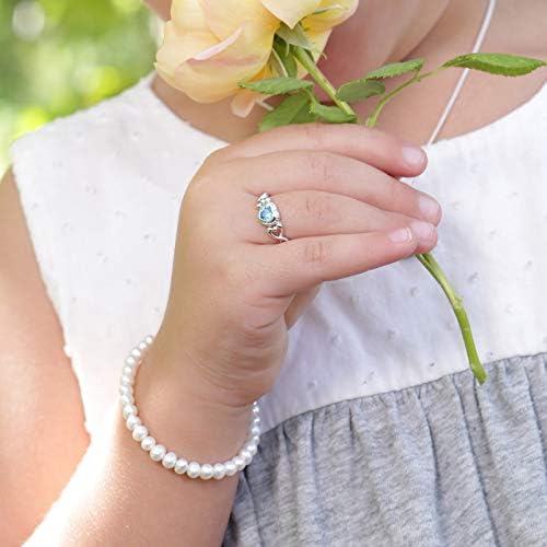 Precious Pieces Sterling Silver Simulated CZ Birthstone Baby Ring With Heart For Little Girls Kids And Toddlers