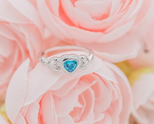 Precious Pieces Sterling Silver Simulated CZ Birthstone Baby Ring With Heart For Little Girls Kids And Toddlers