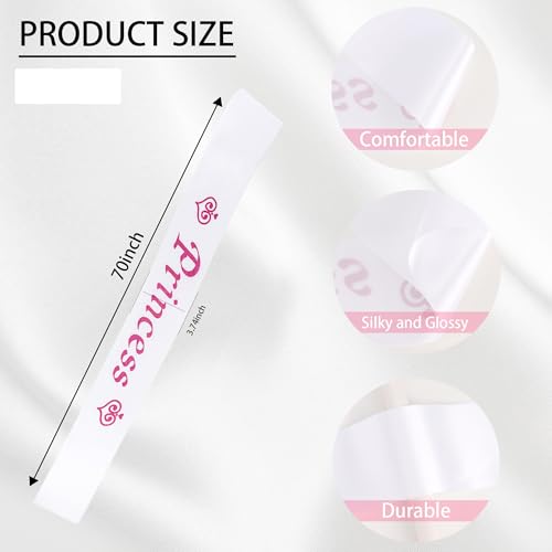 Princess Satin Sash For Women Girls White With Rose Red Glitter Letters With Pearl Brooch Pin Party Accessory Birthday Gifts Prom Photo Props Decorations Beauty Pageant Sashes