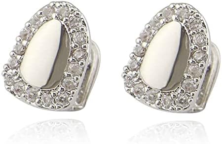 Psivika 2PC Gold Plated with Diamond Round Single Grillz Cap for Your Teeth Grillz Men Women Hip Hop Jewelry Gift