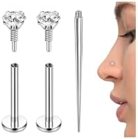 PunkTracker 16g/18g/20g Titanium Internal Thread CZ Stud Piercing Jewelry for Tragus Nose Helix Medusa Lip Labret - Helix Tragus Cartilage Earring for Women Men 3PCS