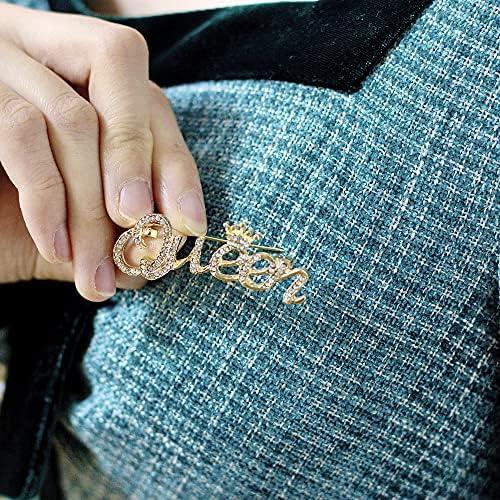 Queen Crown Brooch Pins For Women Girls Party Fashion Feminist Rhinestone Crystal Lapel Pin Accessories