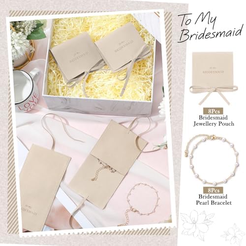 Quelay 16 Pcs Jewelry Bridesmaid Gift Pearl Bracelet Microfiber Jewelry Bag Pouch Set Of 8 For Wedding Bridal Party Favor