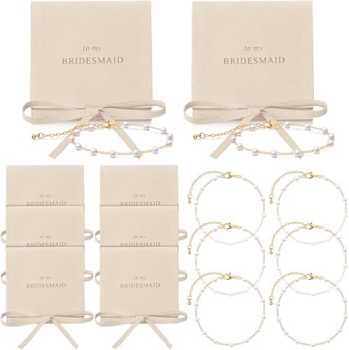 Quelay 16 Pcs Jewelry Bridesmaid Gift Pearl Bracelet Microfiber Jewelry Bag Pouch Set of 8 for Wedding Bridal Party Favor