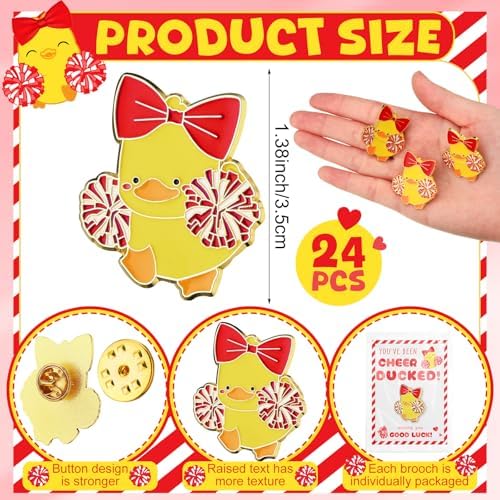 Quelay 24 Pack Cheer Team Gifts Bulk Cheerleader Duck Pins Brooches You've Been Cheer Ducked Tags Team Inspirational Gift Accessories For Teammates