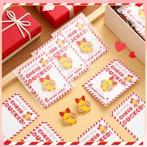 Quelay 24 Pack Cheer Team Gifts Bulk Cheerleader Duck Pins Brooches You've Been Cheer Ducked Tags Team Inspirational Gift Accessories For Teammates