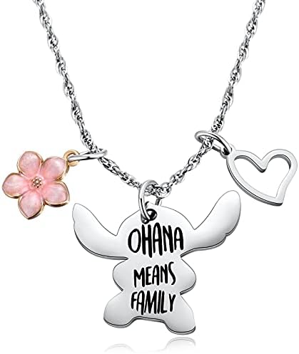 Ralukiia Ohana Means Family Necklace Stitch Keychain Jewellery Gifts for Women Men