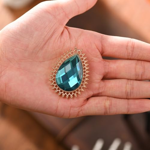 RareLove Vintage Blue Rhinestone Alloy Metal Teardrop Brooch For Women