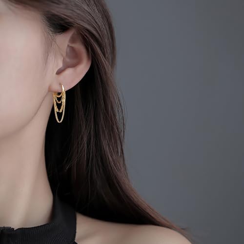 Reffeer Solid 925 Sterling Silver Chain Drop Earrings Hoop For Women Teens Hoop Earrings Tassel Chain Huggie Dangle Earrings