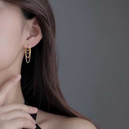 Reffeer Solid 925 Sterling Silver Chain Drop Earrings Hoop For Women Teens Hoop Earrings Tassel Chain Huggie Dangle Earrings
