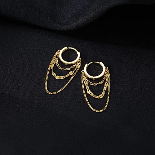 Reffeer Solid 925 Sterling Silver Chain Drop Earrings Hoop For Women Teens Hoop Earrings Tassel Chain Huggie Dangle Earrings