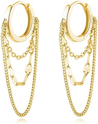 Reffeer Solid 925 Sterling Silver Chain Drop Earrings Hoop for Women Teens Hoop Earrings Tassel Chain Huggie Dangle Earrings