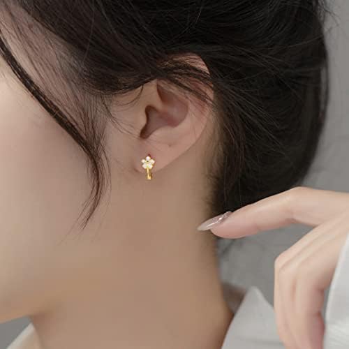 Reffeer Solid 925 Sterling Silver Flower Hoop Earrings Huggie For Women Teen Girls Daisy Hoop Earrings Cartilage Helix Earrings