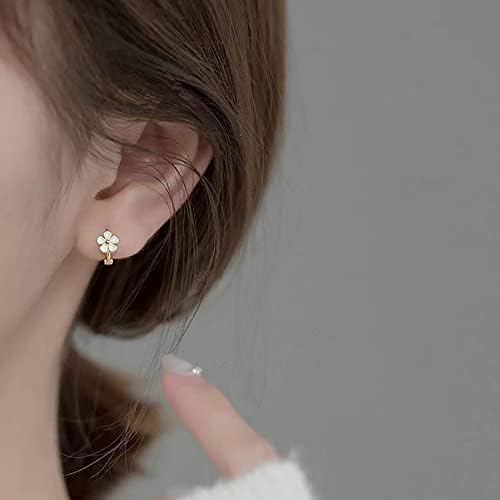 Reffeer Solid 925 Sterling Silver Flower Hoop Earrings Huggie For Women Teen Girls Daisy Hoop Earrings Cartilage Helix Earrings