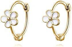 Reffeer Solid 925 Sterling Silver Flower Hoop Earrings Huggie for Women Teen Girls Daisy Hoop Earrings Cartilage Helix Earrings