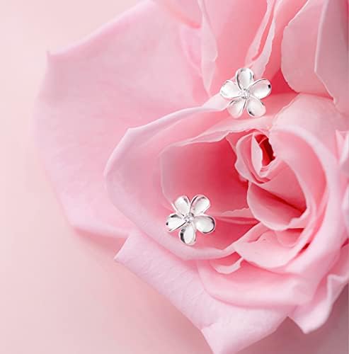 Reffeer Solid 925 Sterling Silver Plumeria Flower Stud Earrings For Women Teen Girls Crystal Flower Stud Earrings