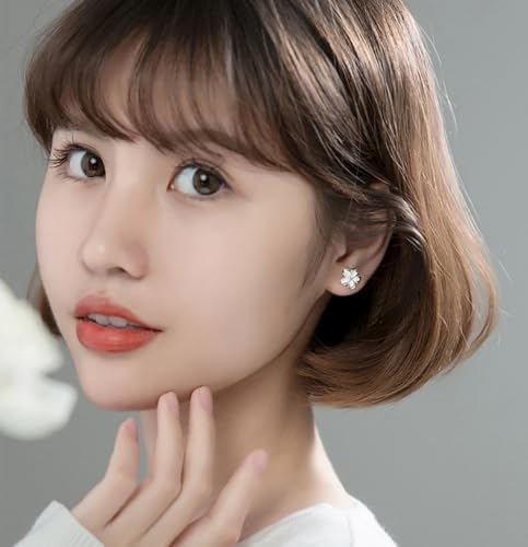 Reffeer Solid 925 Sterling Silver Plumeria Flower Stud Earrings For Women Teen Girls Crystal Flower Stud Earrings