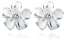 Reffeer Solid 925 Sterling Silver Plumeria Flower Stud Earrings for Women Teen Girls Crystal Flower Stud Earrings