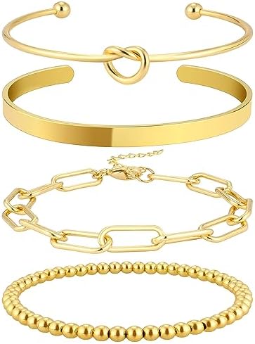 Reoxvo Gold Plated Bangle Cuff Bracelets for Women Non Tarnish Gold Bracelet Stack Jewelry Set for Women Trendy