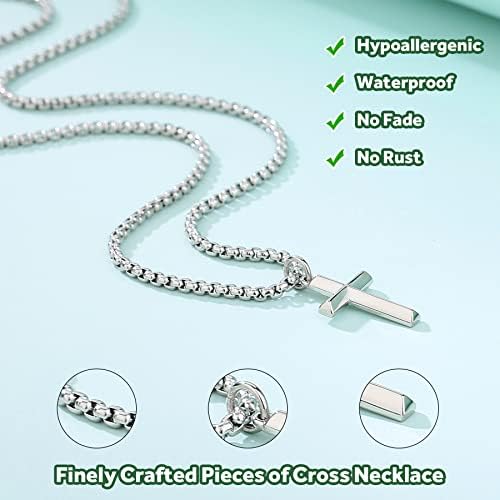 REVEMCN Black Gold Silver Cross Necklace For Boys Stainless Steel Mens Cross Pendant Chain Necklace For Men Women Religious Jewelry Gifts For Boys Girls Chain 16-24 Inches