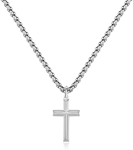 REVEMCN Black Gold Silver Cross Necklace for Boys Stainless Steel Mens Cross Pendant Chain Necklace for Men Women Religious Jewelry Gifts for Boys Girls Chain 16-24 Inches