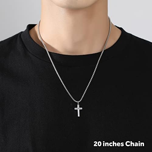 REVEMCN Black Gold Silver Cross Necklace For Boys Stainless Steel Mens Cross Pendant Chain Necklace For Men Women Religious Jewelry Gifts For Boys Girls Chain 16-24 Inches