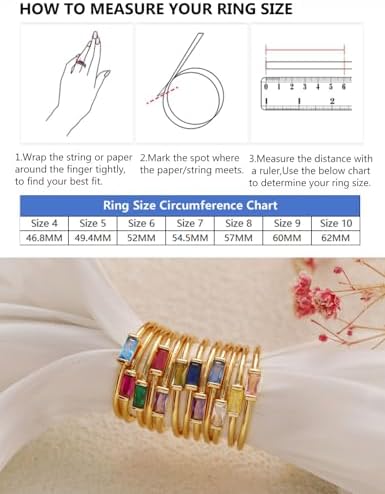 RLMOON Gold Birthstone Rings For Women Non Tarnish Gold Stackable Rings Dainty 14K Gold/Silver Plated Baguette CZ Emerald Green Ring Personalized Jewelry Gift For Birthday Size 4-10
