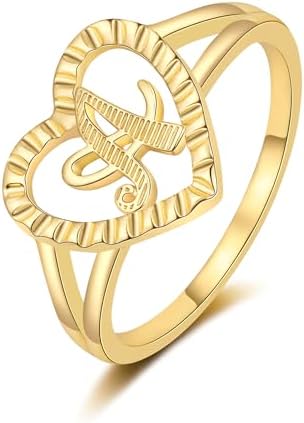 RLMOON Gold Initial Rings for Women Non Tarnish 14K Gold Plated Vintage Heart Thumb Rings Personalized Carved Letter Statement Stackable Rings Size 6-10 Jewelry Gifts