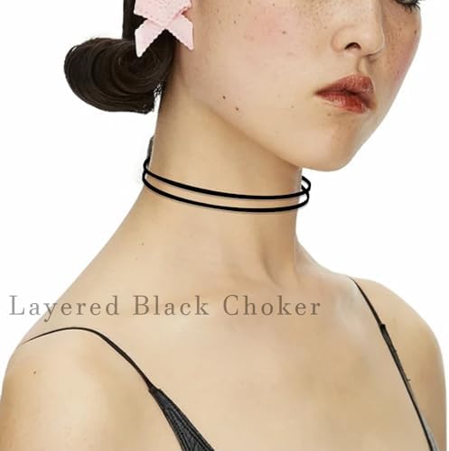 Ronglry 3pcs Black Choker Necklace For Women Black Velvet Choker Set Layered Black Choker Necklaces Classic Chokers For Women Adjustable Gothic Lace Black Collar Necklace For Party Cosplay Christmas Birthday Jewelry Gifts