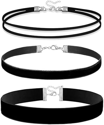 Ronglry 3pcs Black Choker Necklace for Women Black Velvet Choker Set Layered Black Choker Necklaces Classic Chokers for Women Adjustable Gothic Lace Black Collar Necklace for Party Cosplay Christmas Birthday Jewelry Gifts