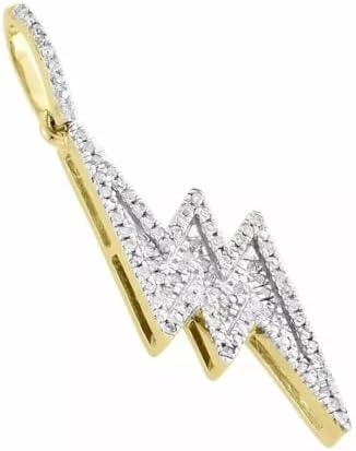 Round Cut White Diamond 925 Sterling Silver 14K Yellow Gold Over Diamond Lightning Bolt Charm Pendant