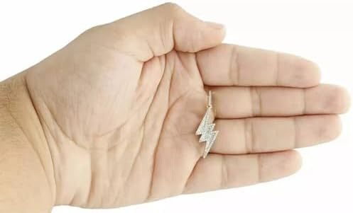 Round Cut White Diamond 925 Sterling Silver 14K Yellow Gold Over Diamond Lightning Bolt Charm Pendant