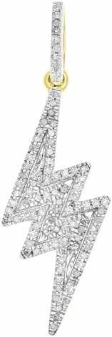 Round Cut White Diamond 925 Sterling Silver 14K Yellow Gold Over Diamond Lightning Bolt Charm Pendant
