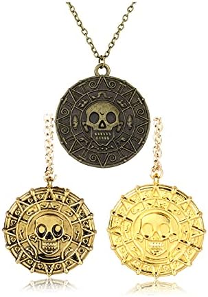 Round Gold Coin Skull Necklace Pendant Dress Accessory Movie Pirates Of The Caribbean Medal Necklace Retro Jewelry