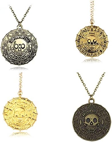 Round Gold Coin Skull Necklace Pendant Dress Accessory Movie Pirates Of The Caribbean Medal Necklace Retro Jewelry