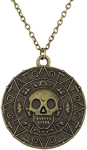 Round Gold Coin Skull Necklace Pendant Dress Accessory Movie Pirates of The Caribbean Medal Necklace Retro Jewelry