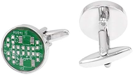 Round Green Circuit Board Computer Chip Motherboard Geeky Nerd PCB Cufflinks